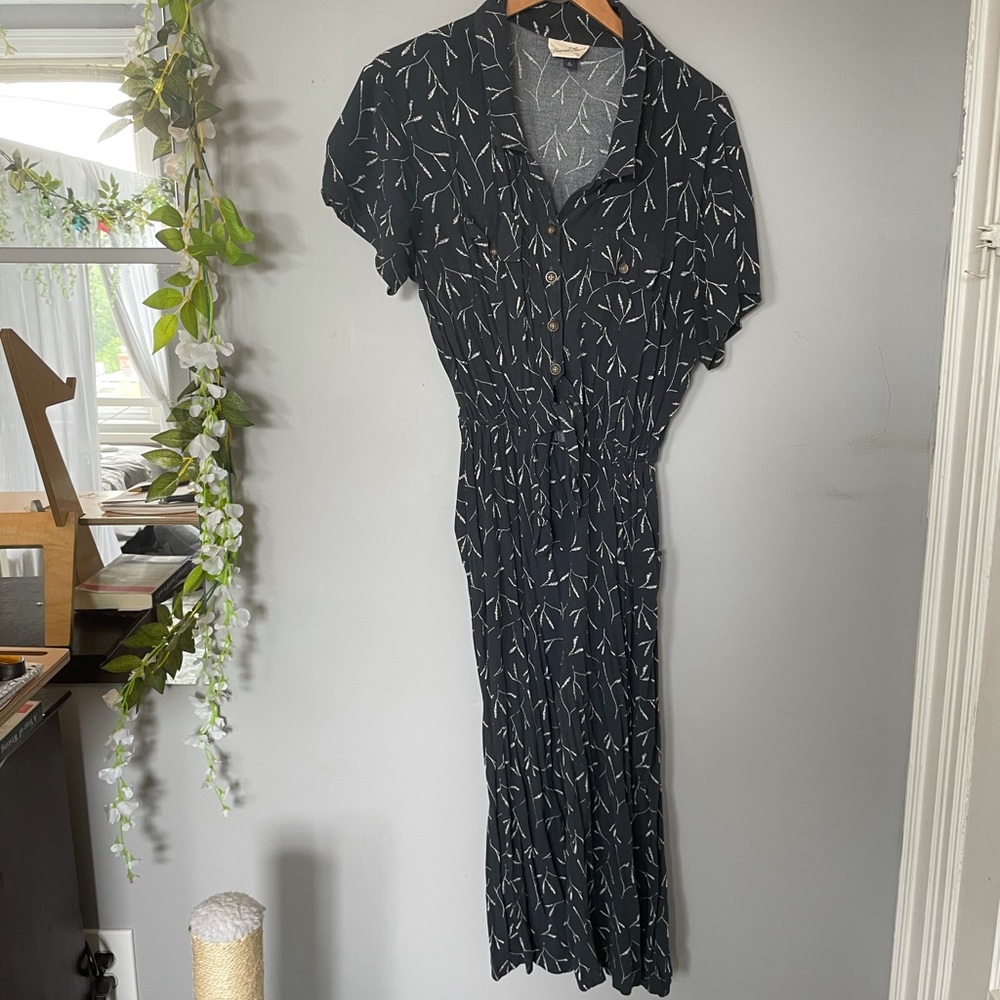 Nature/wheat grass pattern tie summer jumpsuit